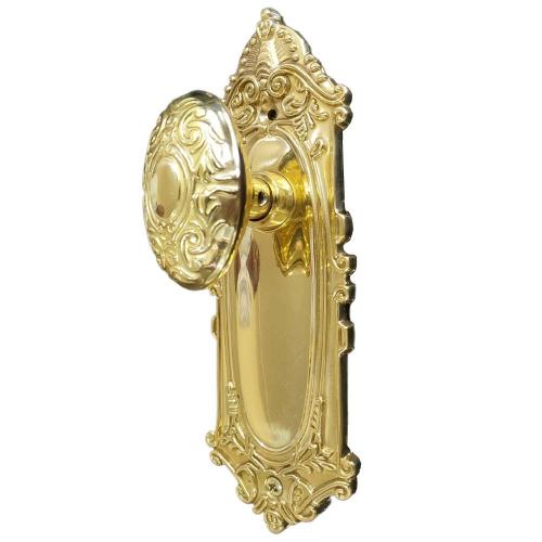 Victorian Knob with Victorian Plate - Polished Brass