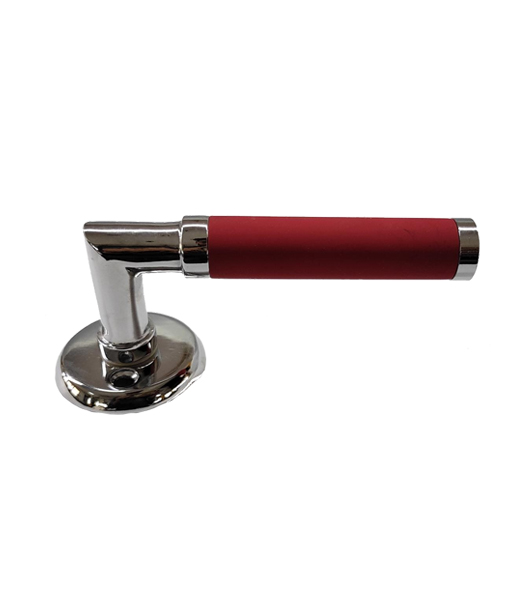 Red Leather Door Handles On Round Rose ADH03